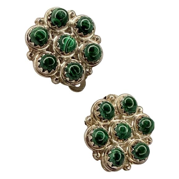 Native American Green Malachite 925 Sterling Silver Earrings Rare Carol Allapowa - Picture 7 of 14